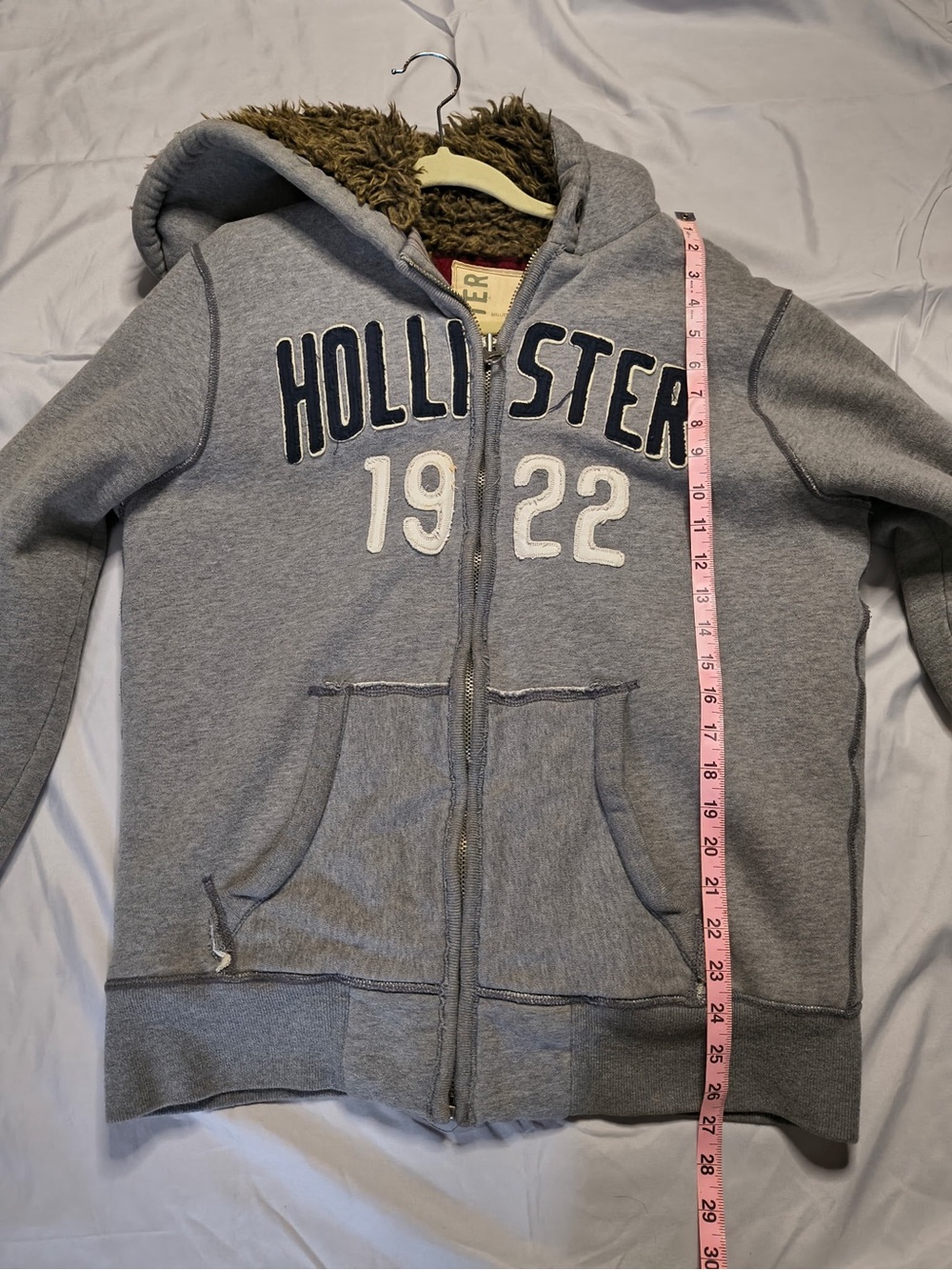 Hollister Y2K Gray Hooded Zip Sweatshirt with 1922 Applique